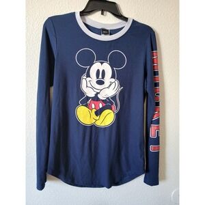Disney Mickey Mouse Graphic Long Sleeve T-Shirt Top Women's Small Navy